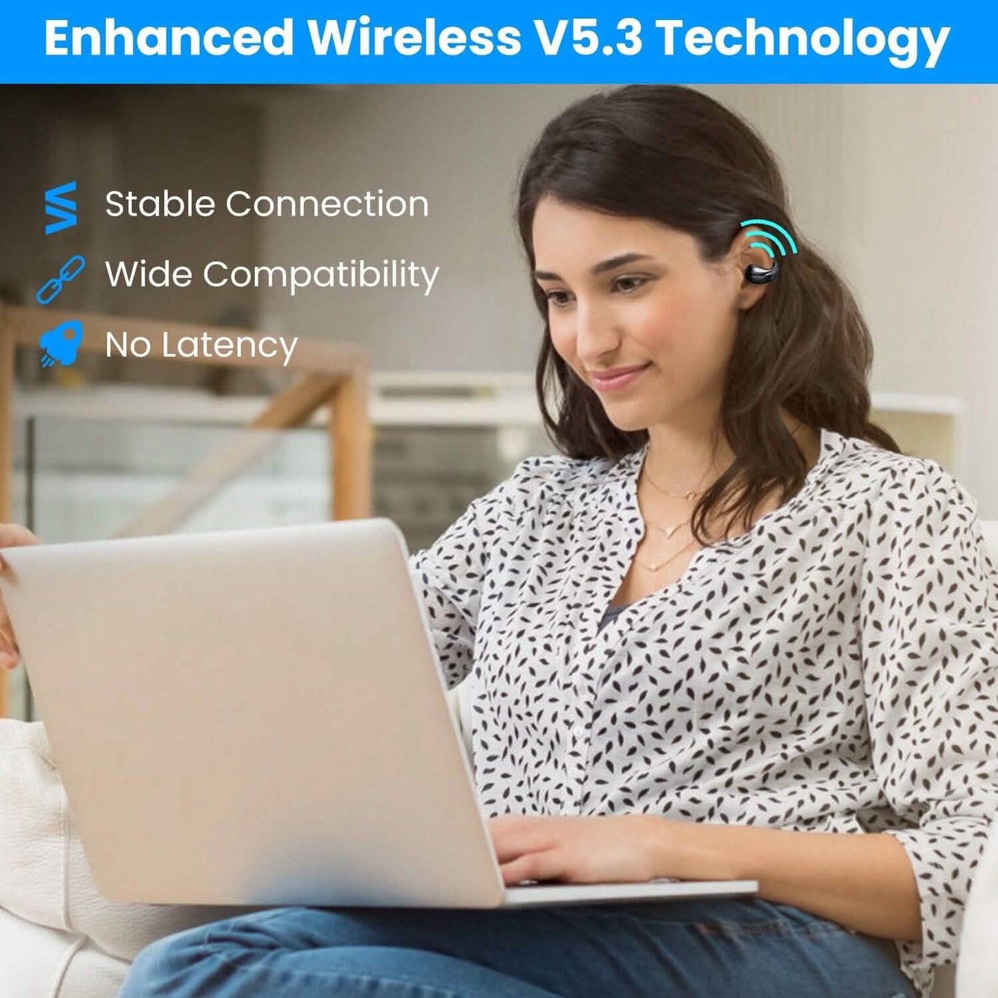 Kabellose V5.3 Open-Ear-Clip-Kopfhörer IPX3 Wasserdicht Ultra Open-Ear-Kopfhörer mit LED-Anzeige