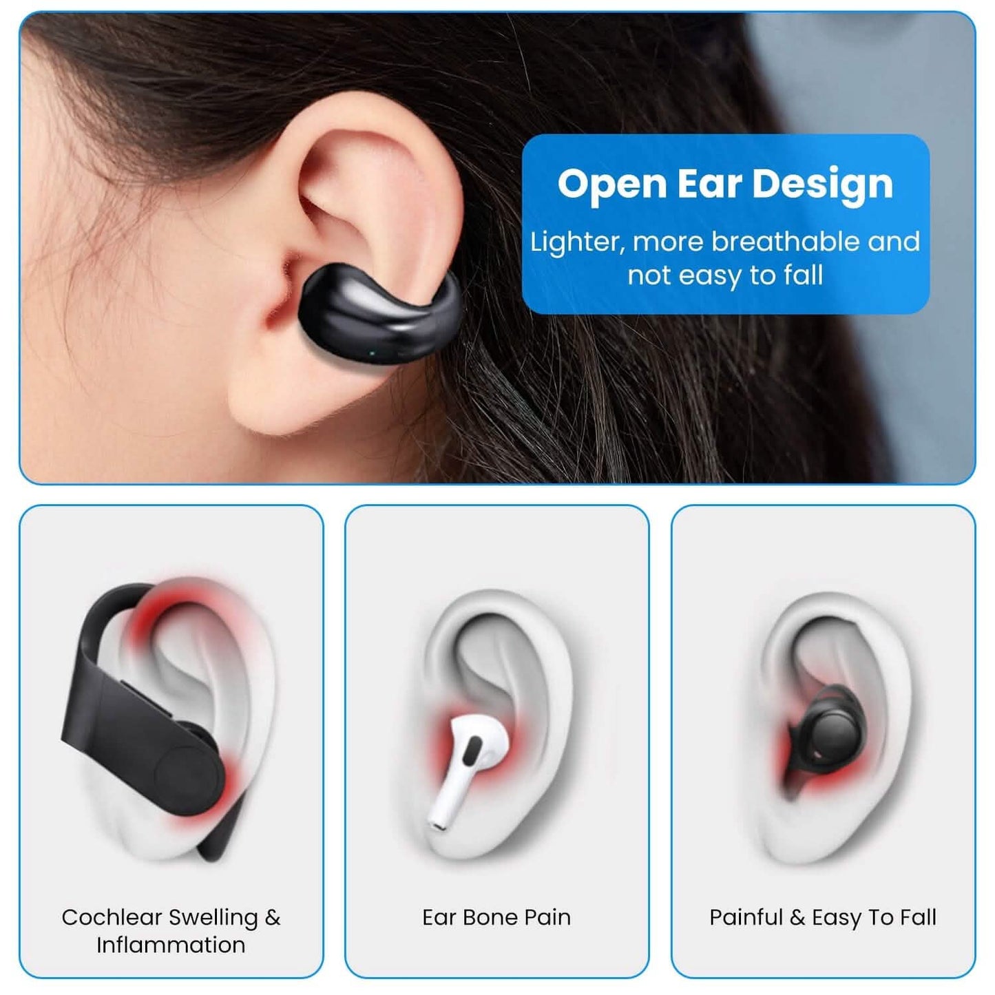 Kabellose V5.3 Open-Ear-Clip-Kopfhörer IPX3 Wasserdicht Ultra Open-Ear-Kopfhörer mit LED-Anzeige
