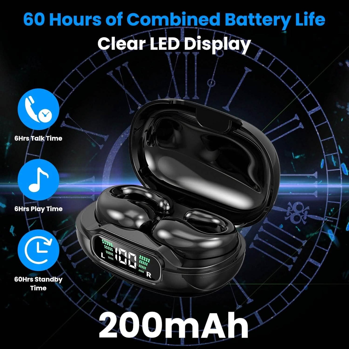 Kabellose V5.3 Open-Ear-Clip-Kopfhörer IPX3 Wasserdicht Ultra Open-Ear-Kopfhörer mit LED-Anzeige
