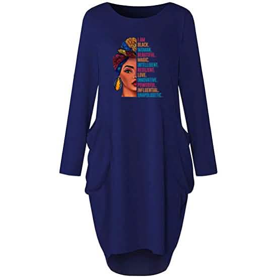 Damen Langarm Locker Oversize Tunikakleid mit Taschen