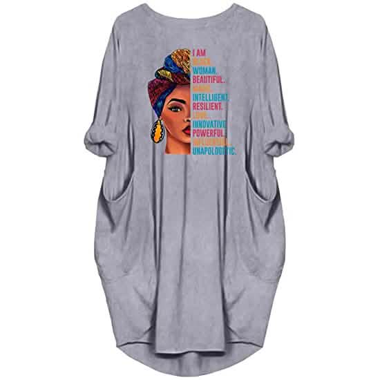 Damen Langarm Locker Oversize Tunikakleid mit Taschen
