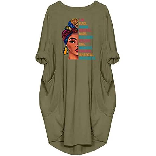 Damen Langarm Locker Oversize Tunikakleid mit Taschen