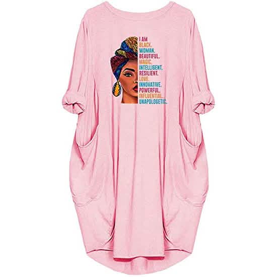 Damen Langarm Locker Oversize Tunikakleid mit Taschen