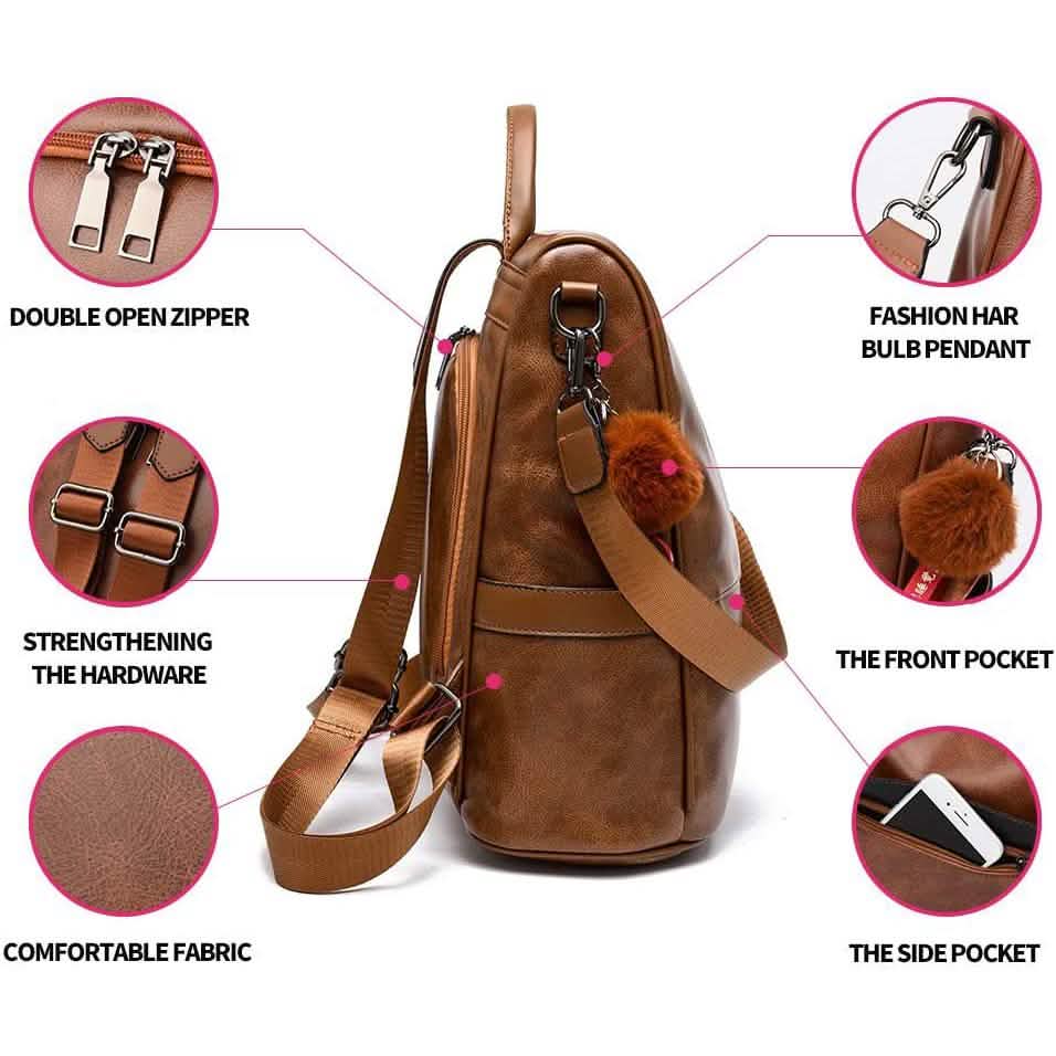 Damen Rucksack Geldbörse PU Leder Anti-Diebstahl Lässige Umhängetasche