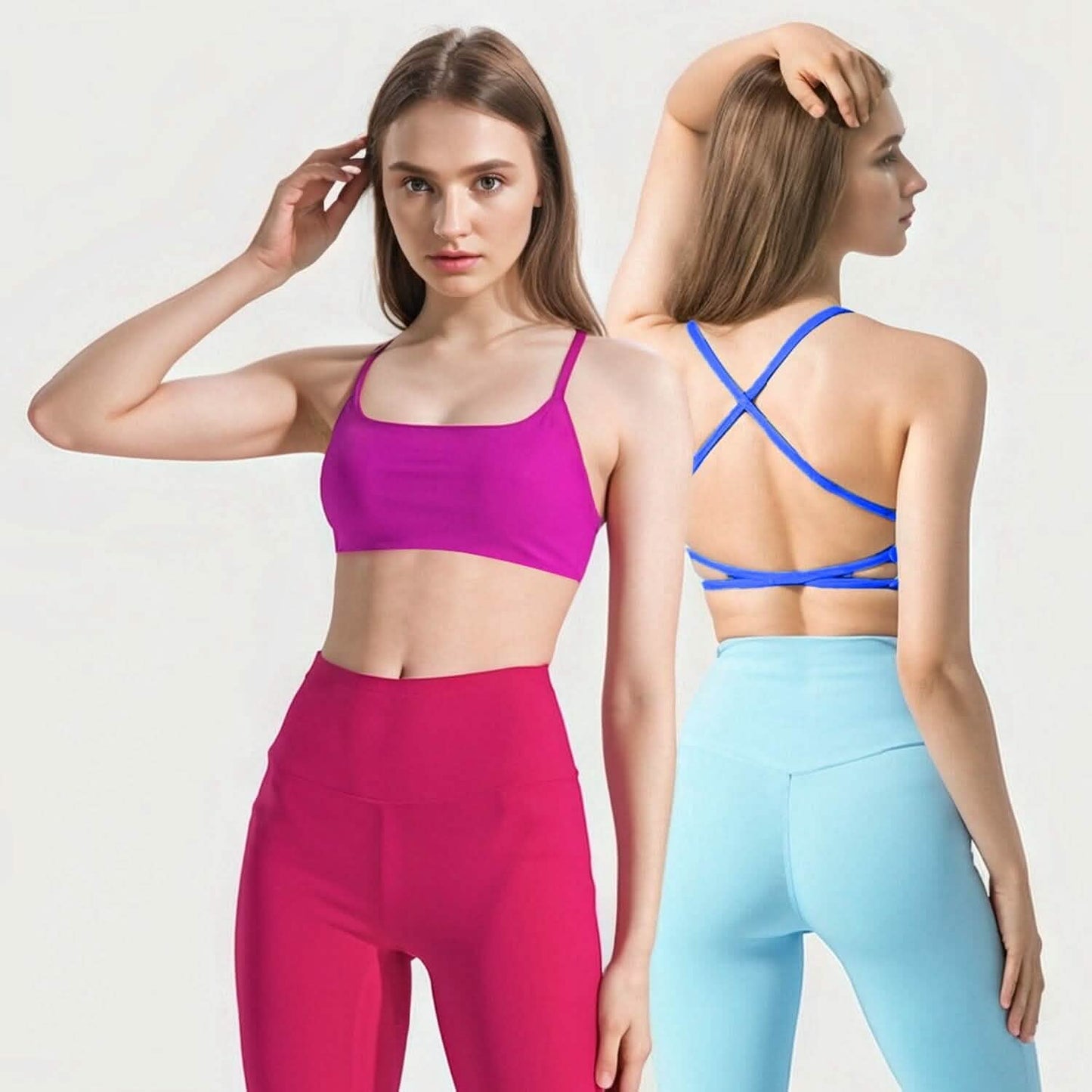 Damen Sport-BHs mit überkreuztem Rücken, gepolstert, mit herausnehmbaren Pads und dünnen Trägern