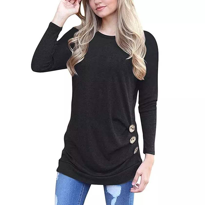 Damen Elegante Langarm Rundhals Locker Bluse Oberteile