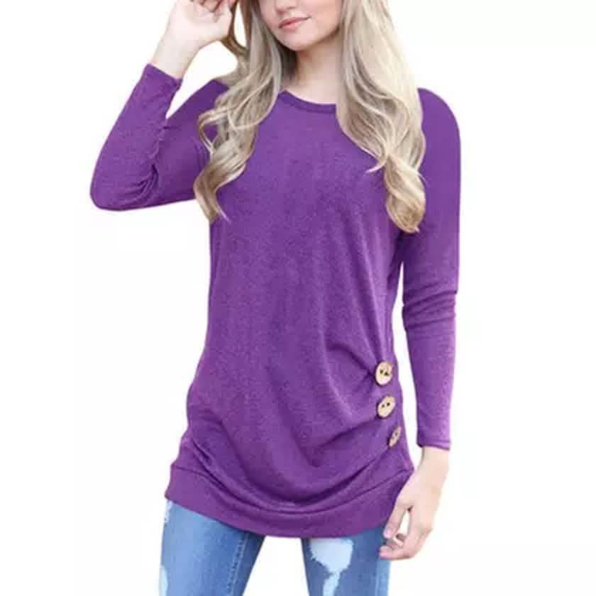 Damen Elegante Langarm Rundhals Locker Bluse Oberteile