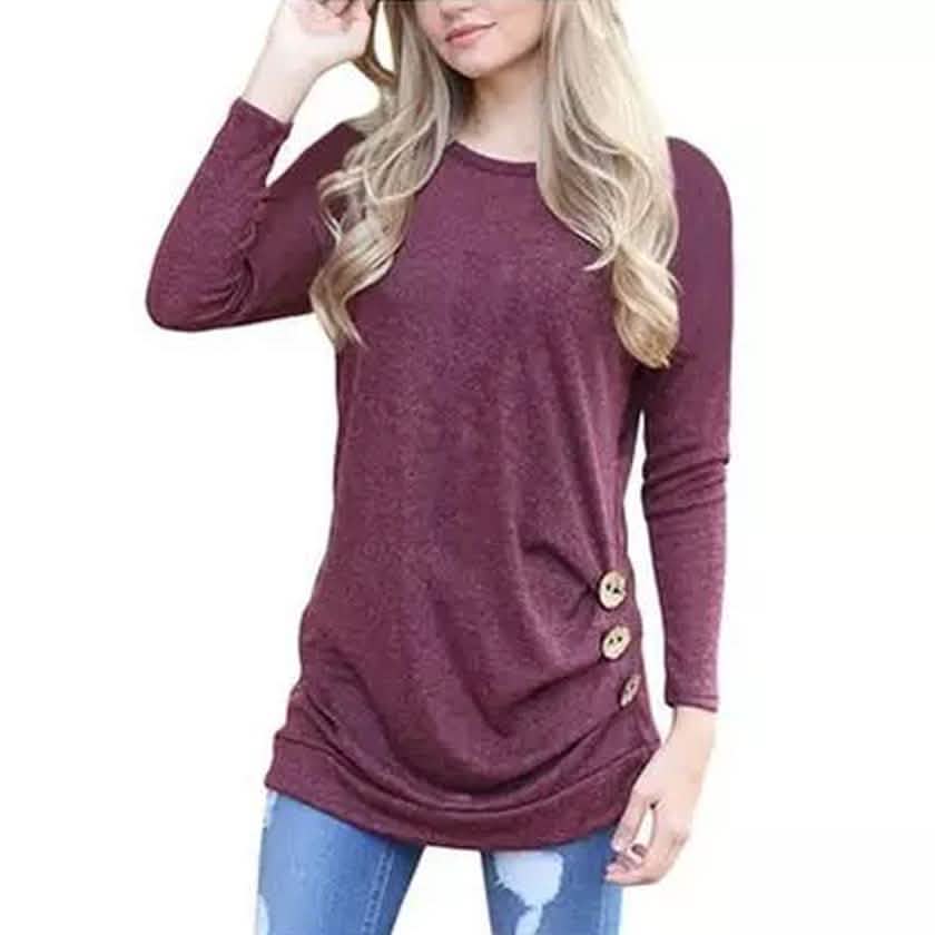 Damen Elegante Langarm Rundhals Locker Bluse Oberteile