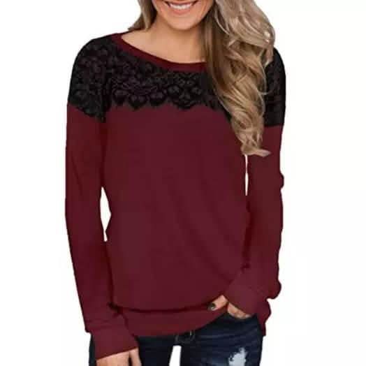 Damenmode Schwarzes Spitzen-Top Langarm Elegant Lässig Sweatshirt Bluse