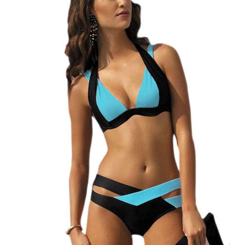 Damen High Waist Bikini-Badeanzug Bademode Damen 2-teiliger Badeanzug Schaufelhals High Waist Bikini-Set Weiblicher eleganter Bikini Bequemes Schwimmset Große Größe Badeanzug