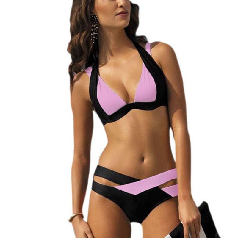 Damen High Waist Bikini-Badeanzug Bademode Damen 2-teiliger Badeanzug Schaufelhals High Waist Bikini-Set Weiblicher eleganter Bikini Bequemes Schwimmset Große Größe Badeanzug