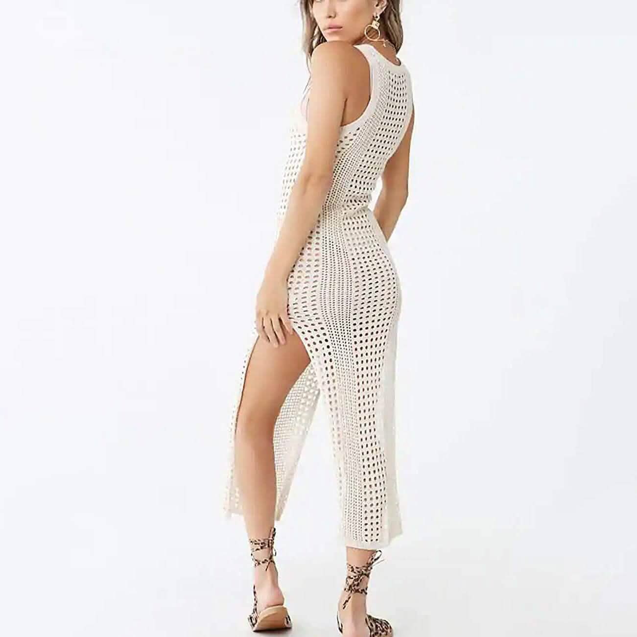 Damen hohles ärmelloses Bikini-Badeanzug-Seiten-Split-langes Strandkleid