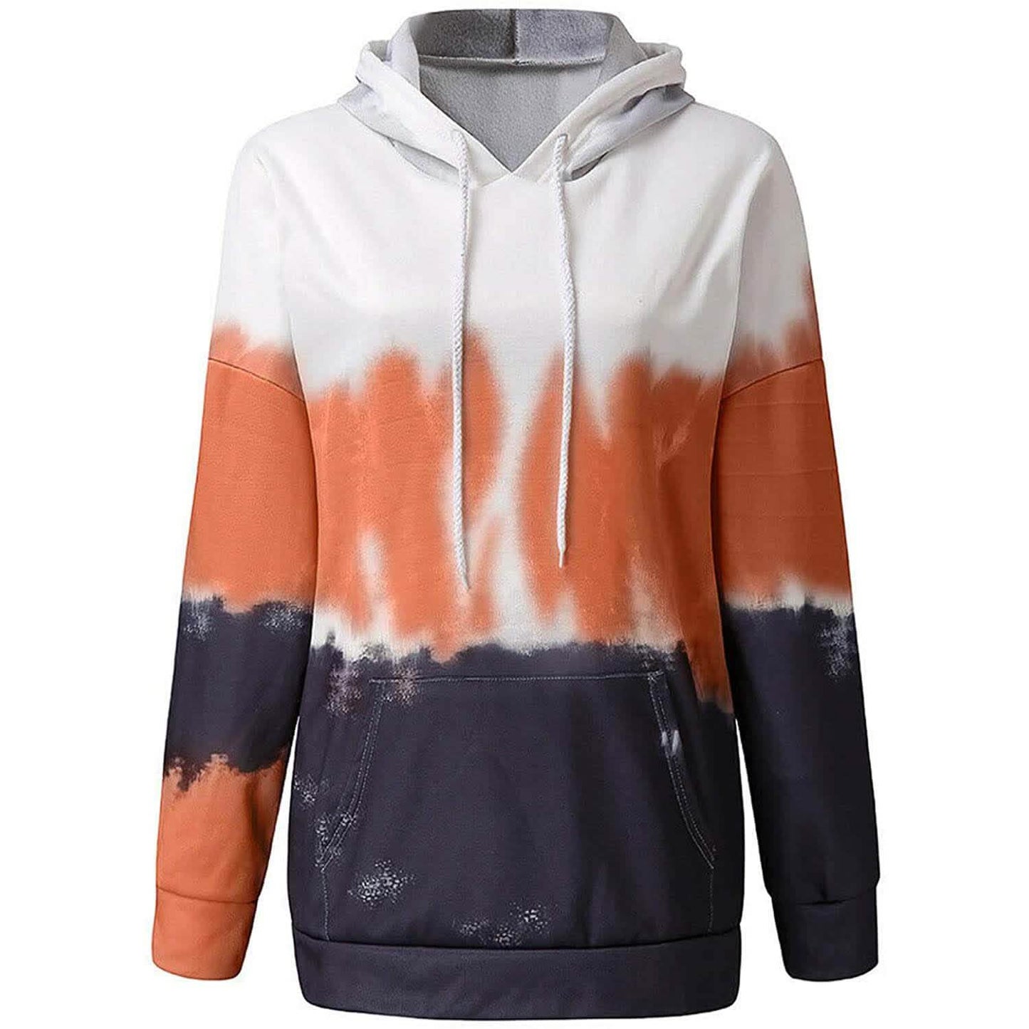 Damen Hoodies Oberteile Batikdruck Langarm Kapuzenpullover mit Kordelzug und Tasche