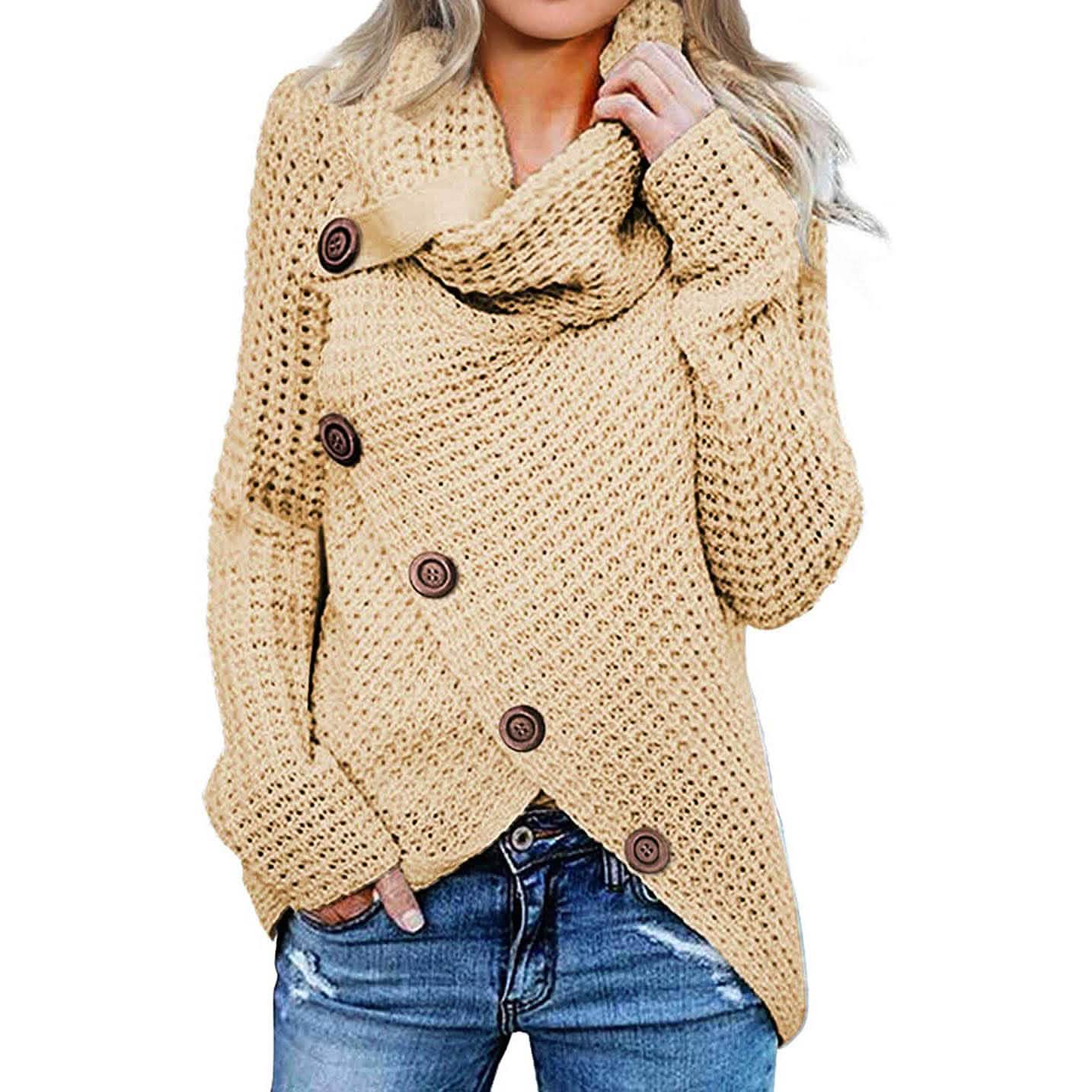 Damen Langarm Asymmetrischer Wickelpullover Strickpullover Oberteile