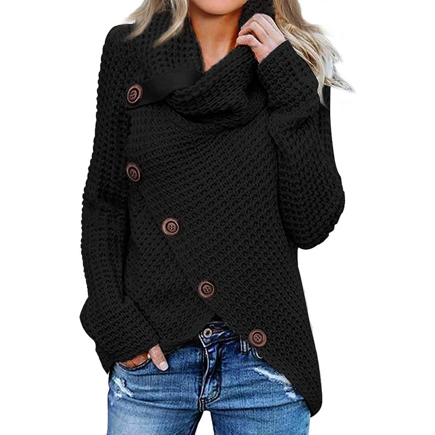 Damen Langarm Asymmetrischer Wickelpullover Strickpullover Oberteile