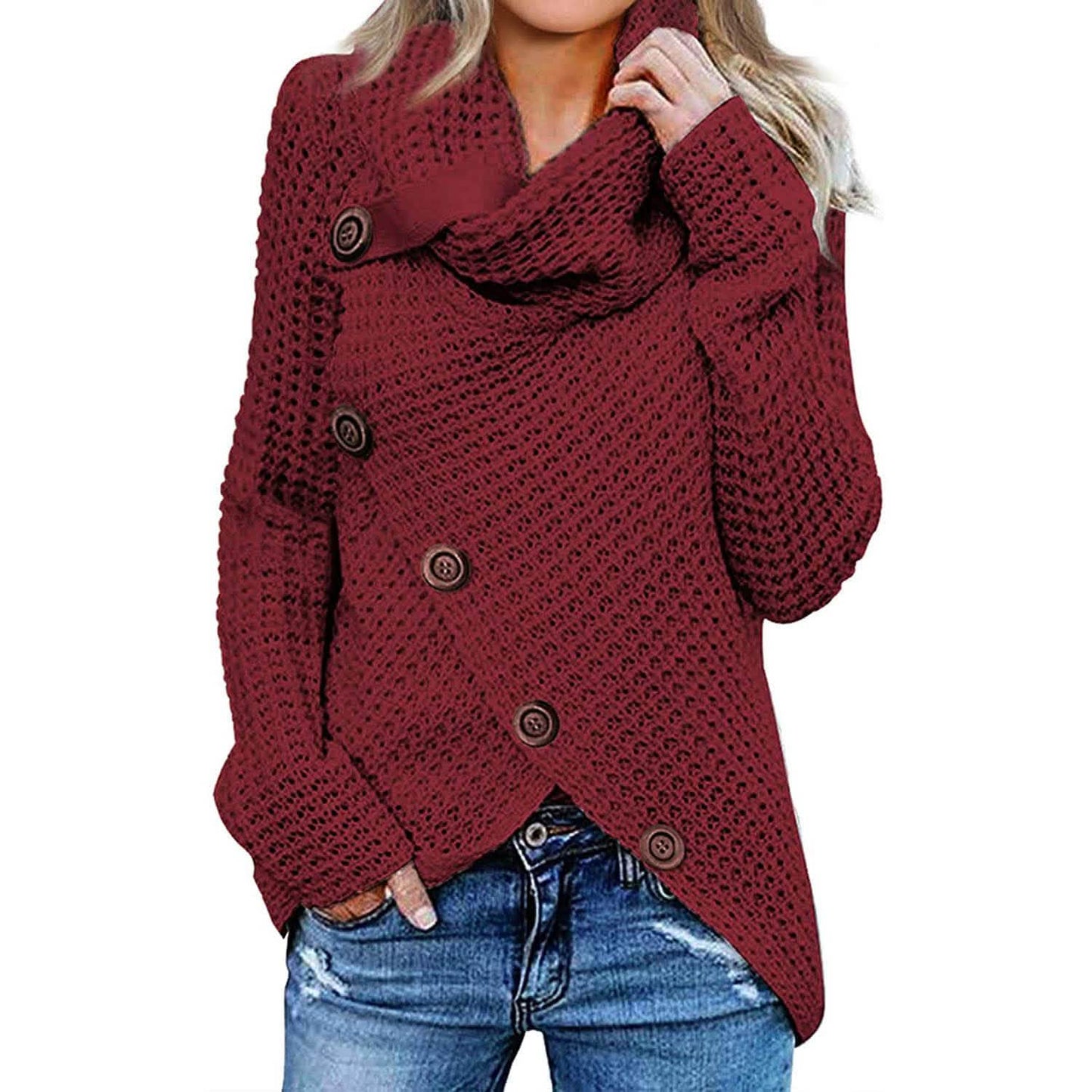 Damen Langarm Asymmetrischer Wickelpullover Strickpullover Oberteile