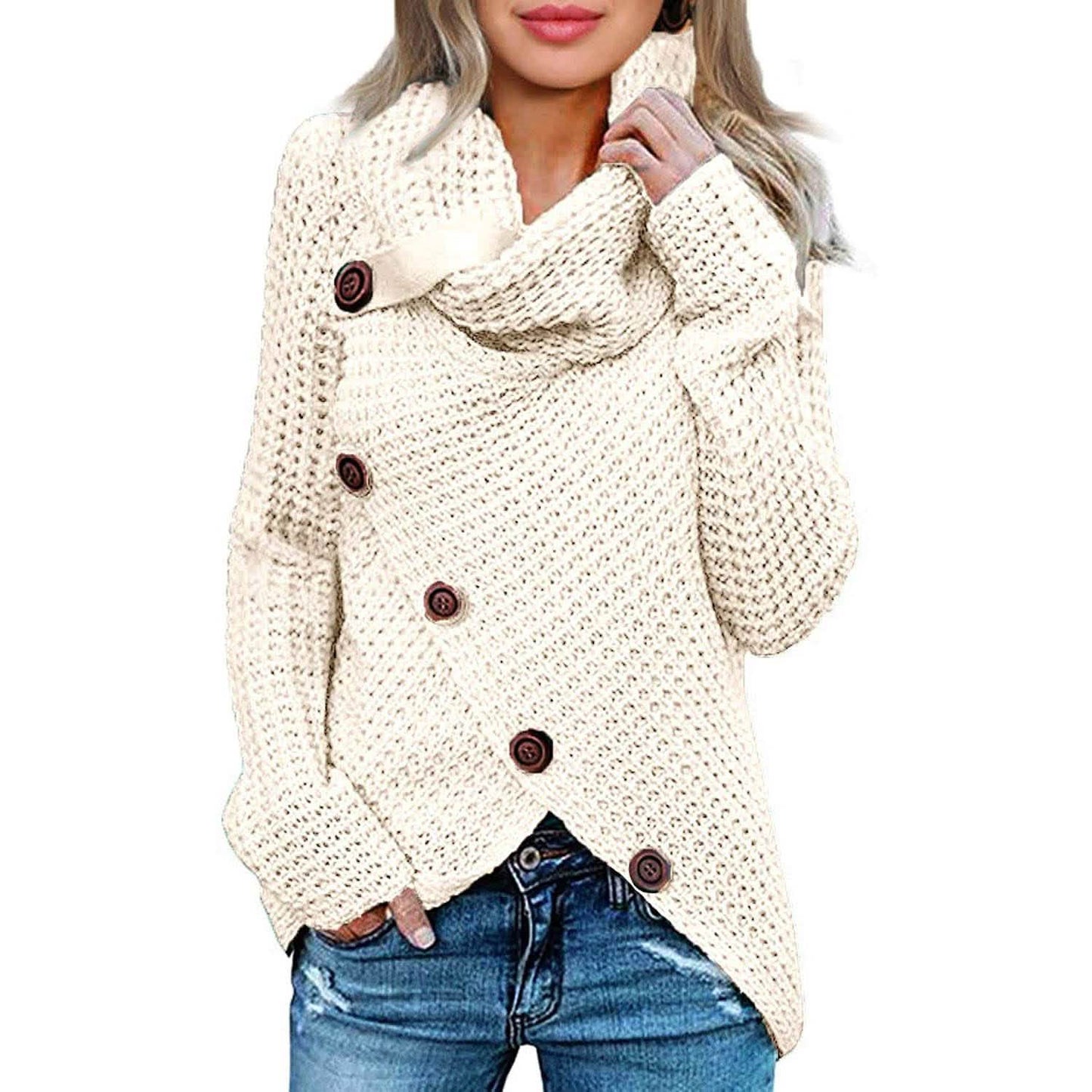 Damen Langarm Asymmetrischer Wickelpullover Strickpullover Oberteile