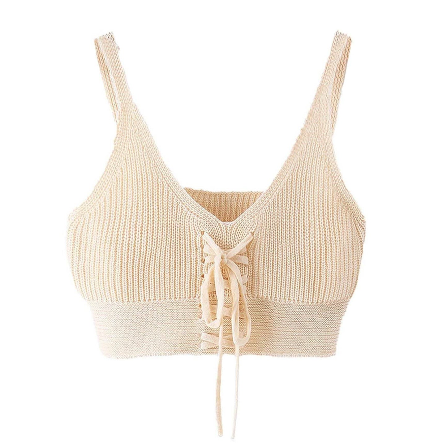 Damen ärmelloses Oberteil, Schnürung, gestricktes Cami-Tanktop, sexy, locker geschnitten, Bluse