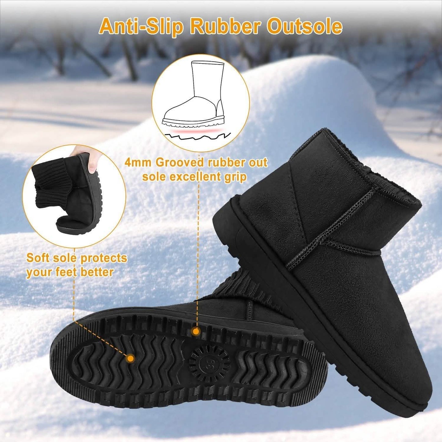 Damen Wildleder Winterstiefel Wadenhoch mit rutschfester Gummisohle