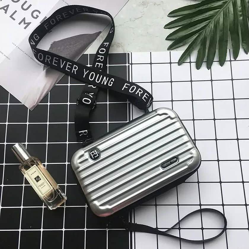 Women Suitcase Box Shape Crossbody Shoulder Bag Letter Band Travel Carrying