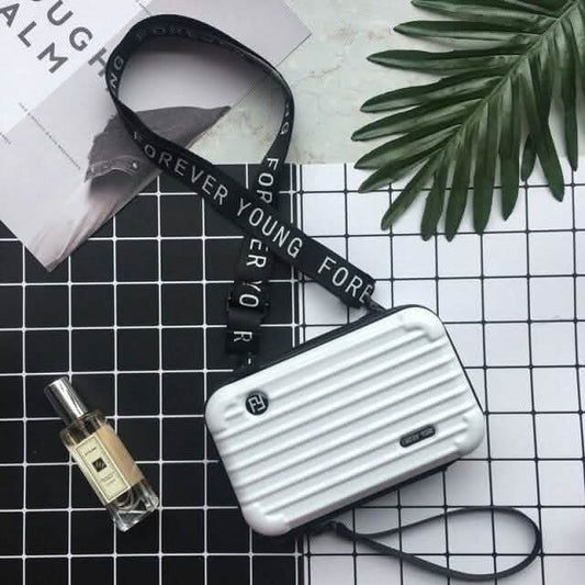 Women Suitcase Box Shape Crossbody Shoulder Bag Letter Band Travel Carrying