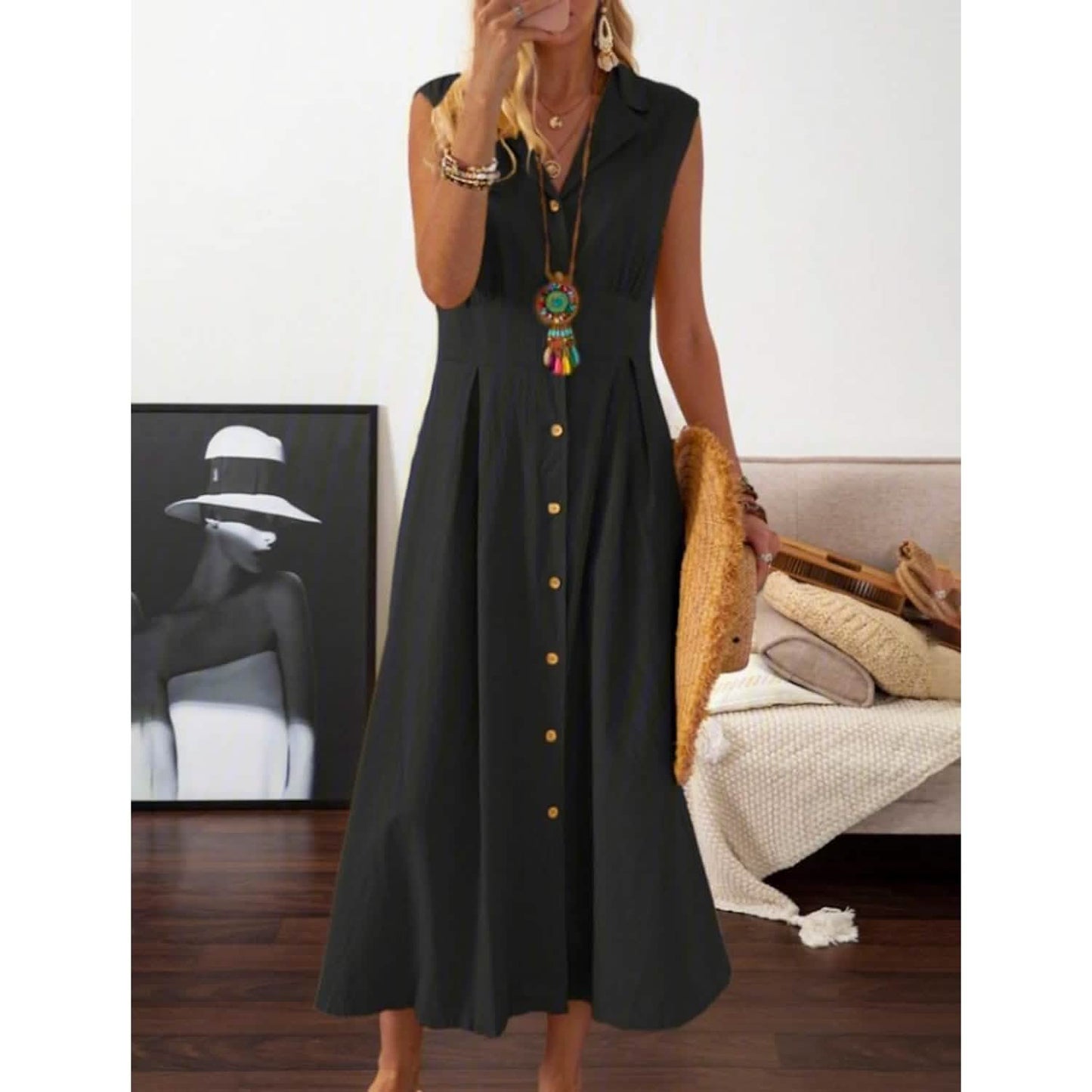 Damen A-Linien-Kleid mit Hemdkragen, Freizeitkleid