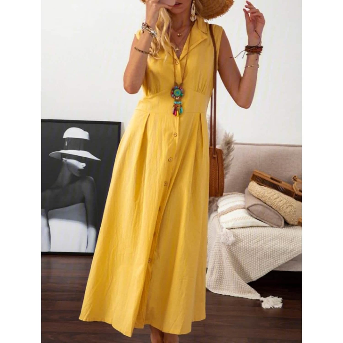 Damen A-Linien-Kleid mit Hemdkragen, Freizeitkleid