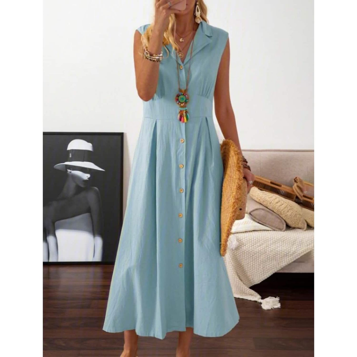 Damen A-Linien-Kleid mit Hemdkragen, Freizeitkleid