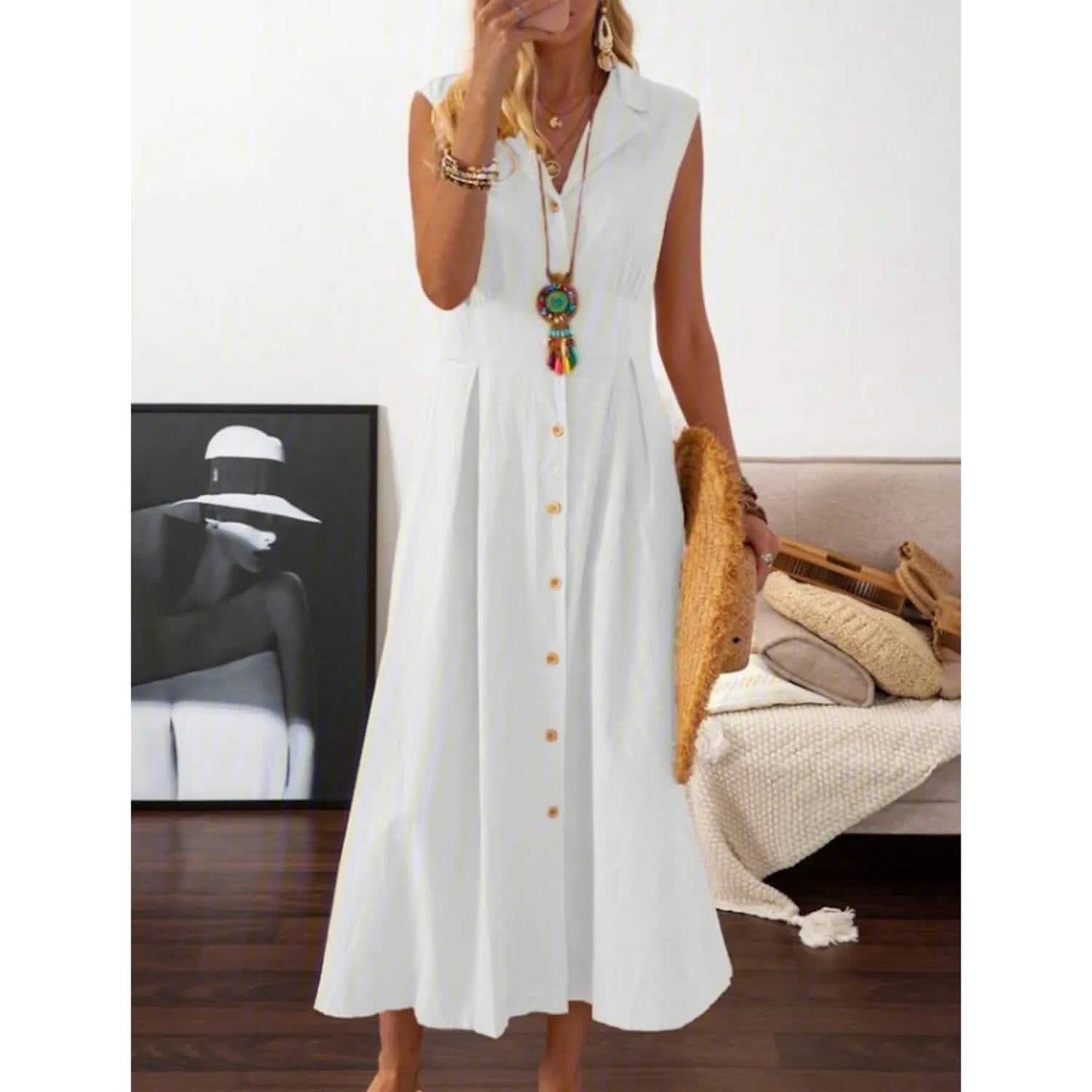 Damen A-Linien-Kleid mit Hemdkragen, Freizeitkleid