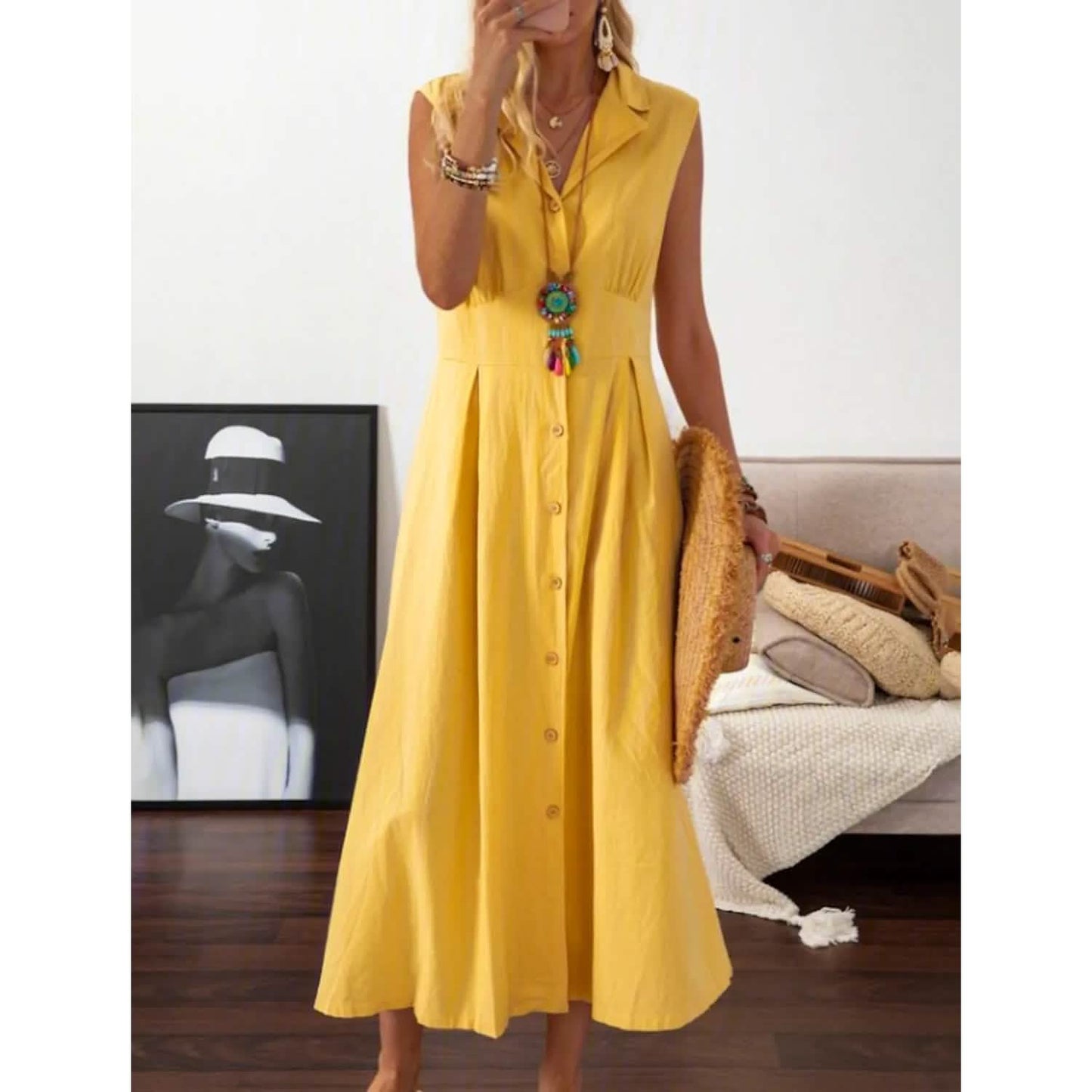 Damen A-Linien-Kleid mit Hemdkragen, Freizeitkleid