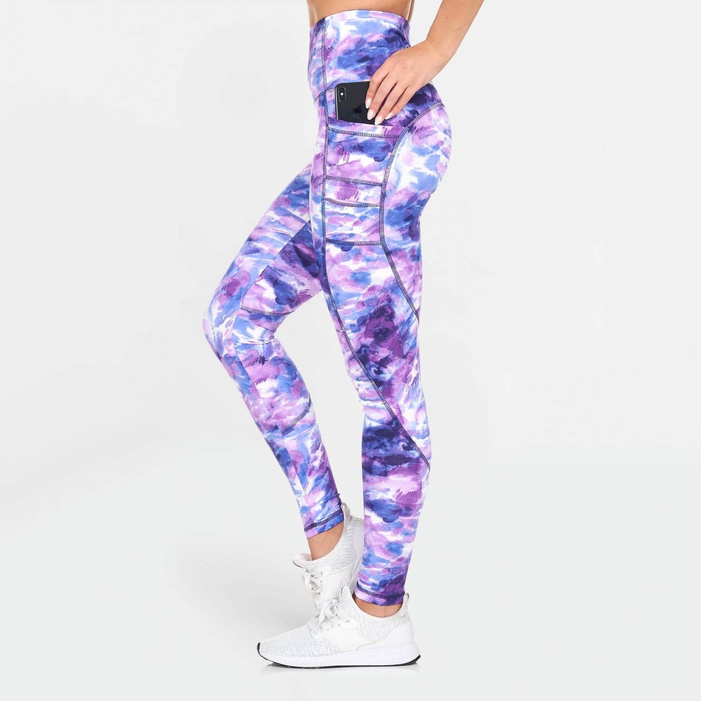 Damen-Leggings mit hohem Bund, Print und Taschen
