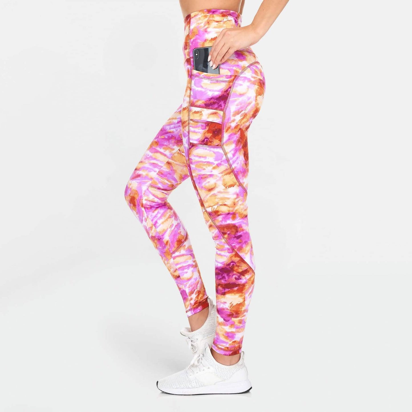 Damen-Leggings mit hohem Bund, Print und Taschen