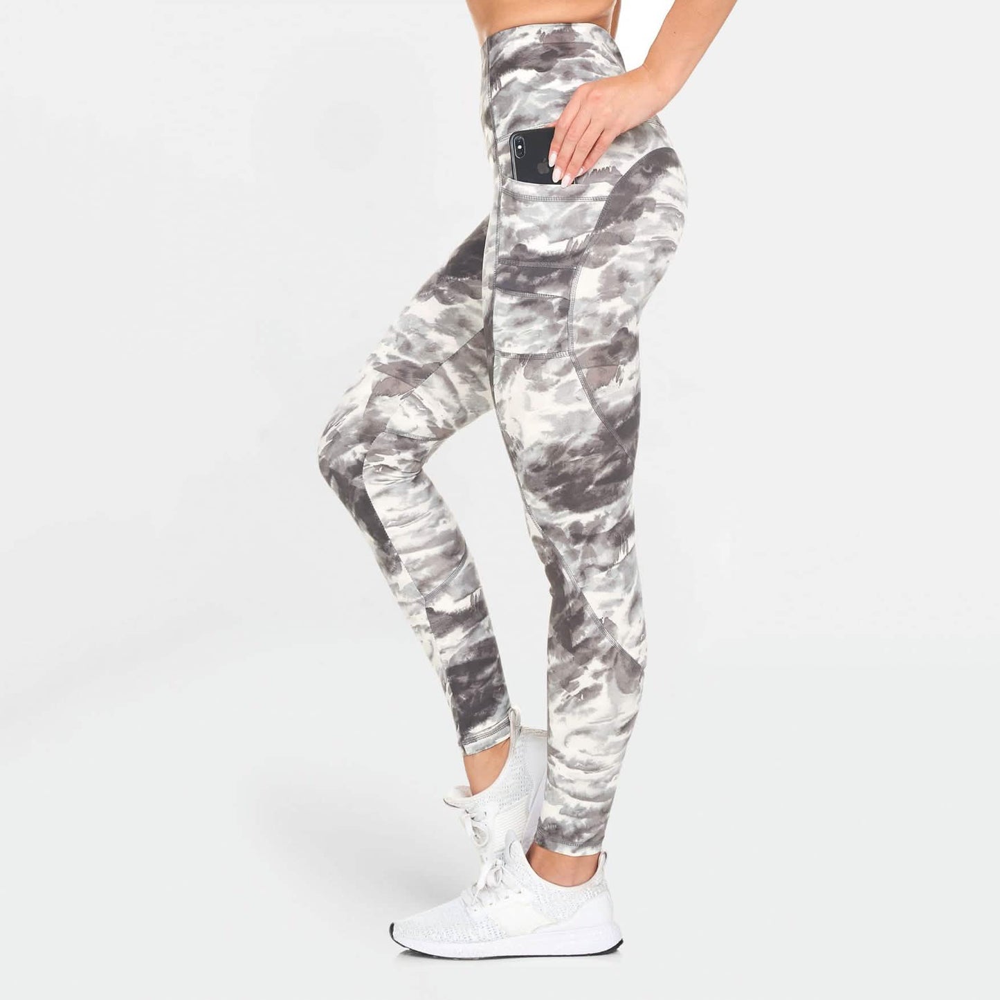 Damen-Leggings mit hohem Bund, Print und Taschen