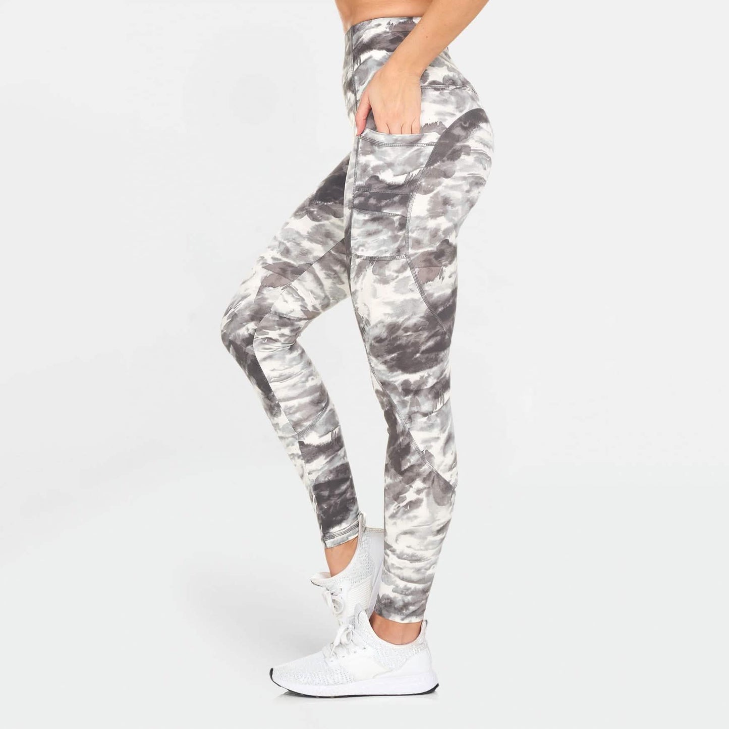Damen-Leggings mit hohem Bund, Print und Taschen