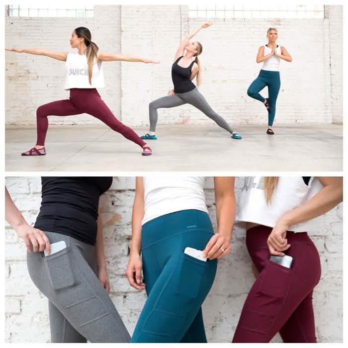 Damen Leggings mit hoher Taille, seitlichen Taschen und voller Länge, geeignet für den ganzen Tag