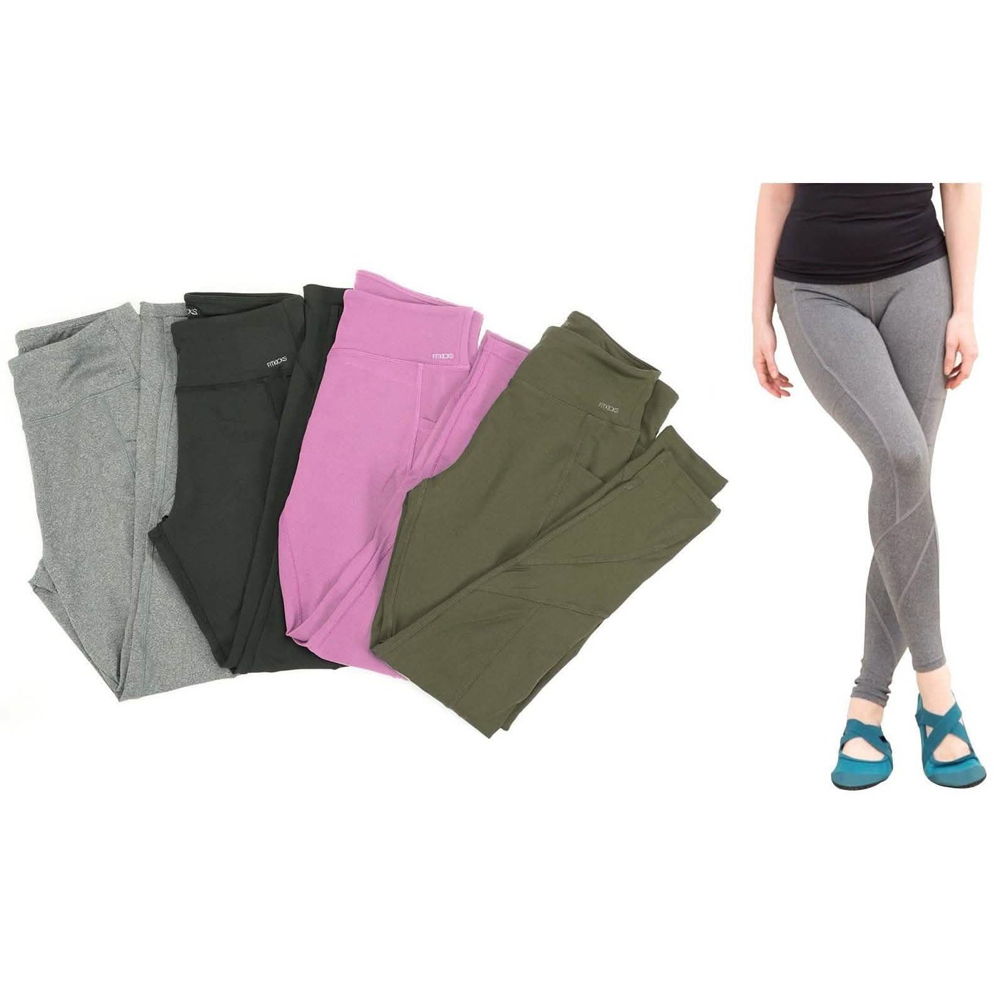 Damen Leggings mit hoher Taille, seitlichen Taschen und voller Länge, geeignet für den ganzen Tag