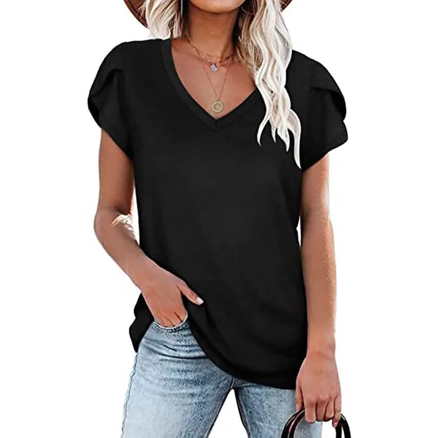 Damen Sport-Freizeit-T-Shirt V-Ausschnitt-Oberteil