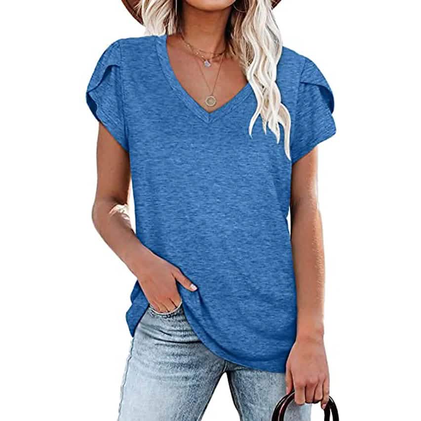 Damen Sport-Freizeit-T-Shirt V-Ausschnitt-Oberteil