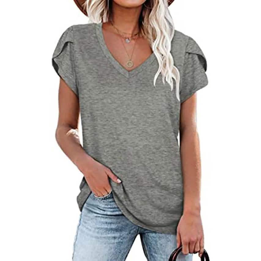Damen Sport-Freizeit-T-Shirt V-Ausschnitt-Oberteil