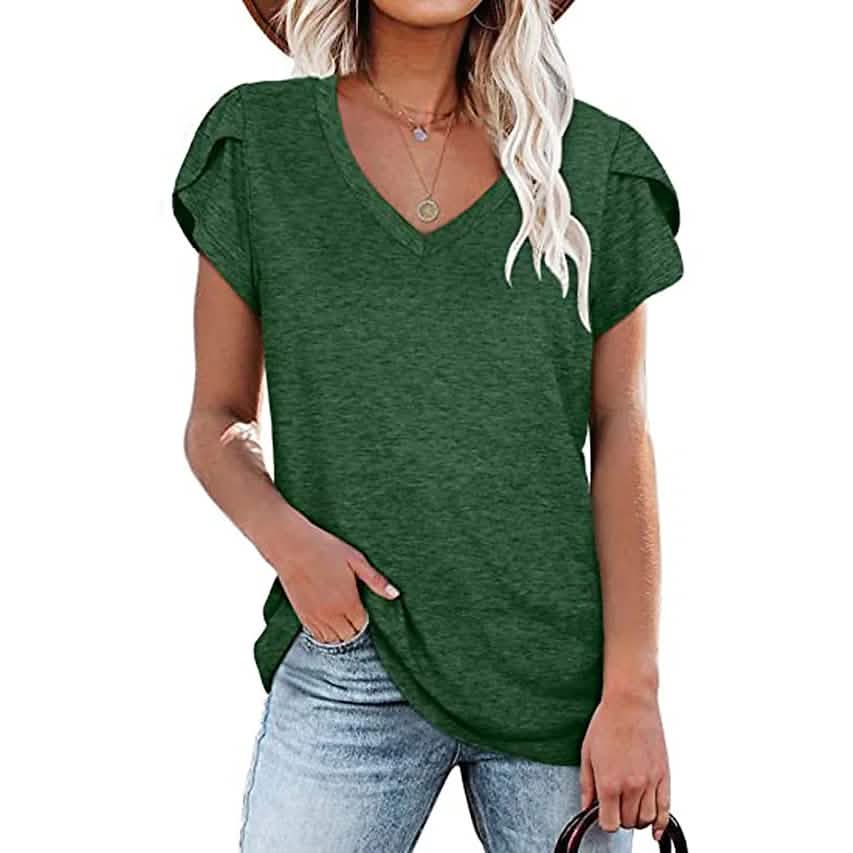 Damen Sport-Freizeit-T-Shirt V-Ausschnitt-Oberteil