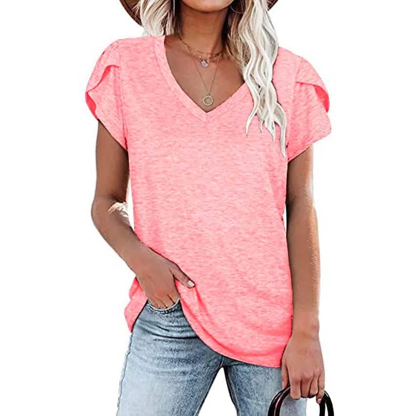 Damen Sport-Freizeit-T-Shirt V-Ausschnitt-Oberteil