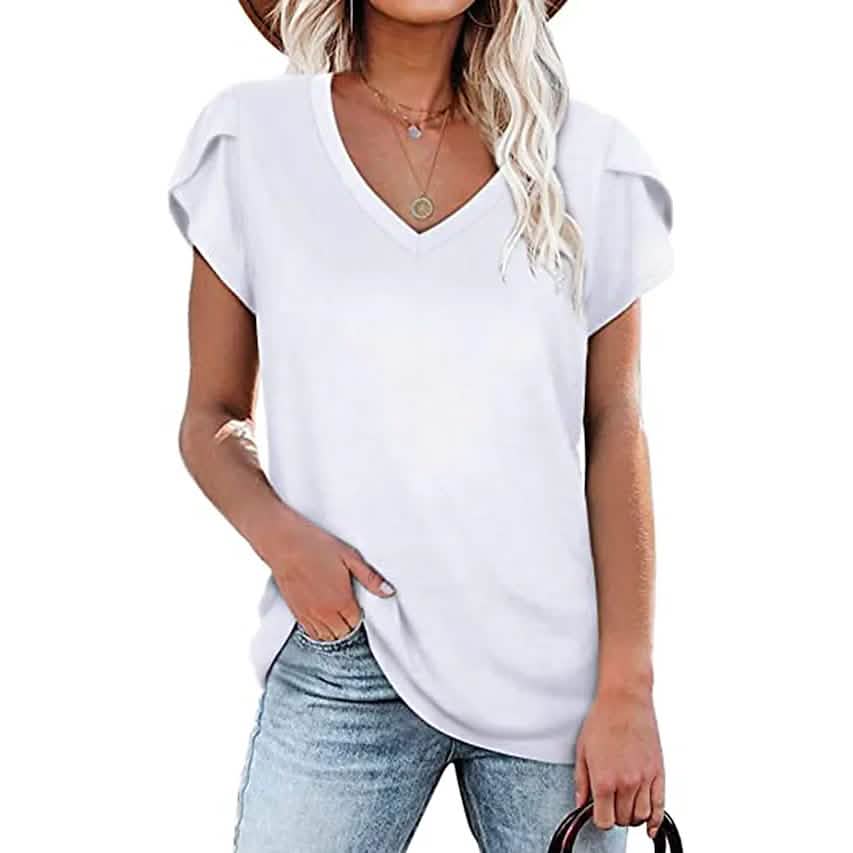 Damen Sport-Freizeit-T-Shirt V-Ausschnitt-Oberteil