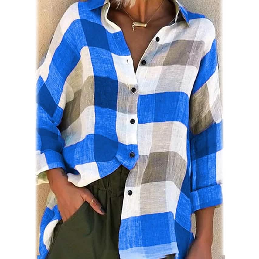 Damen Basic Kariertes Langarmhemd