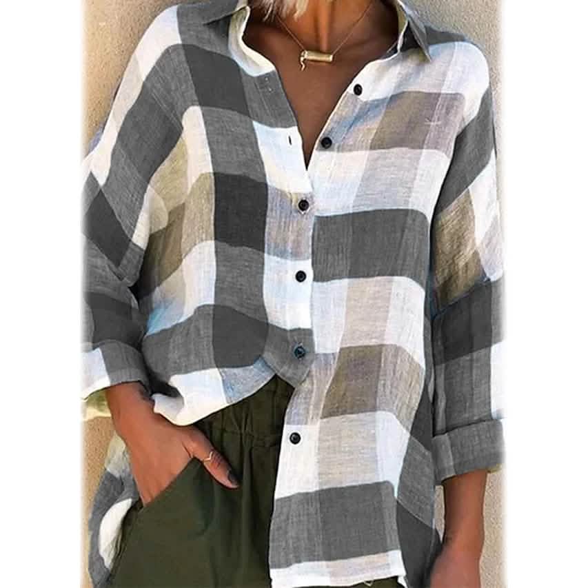 Damen Basic Kariertes Langarmhemd