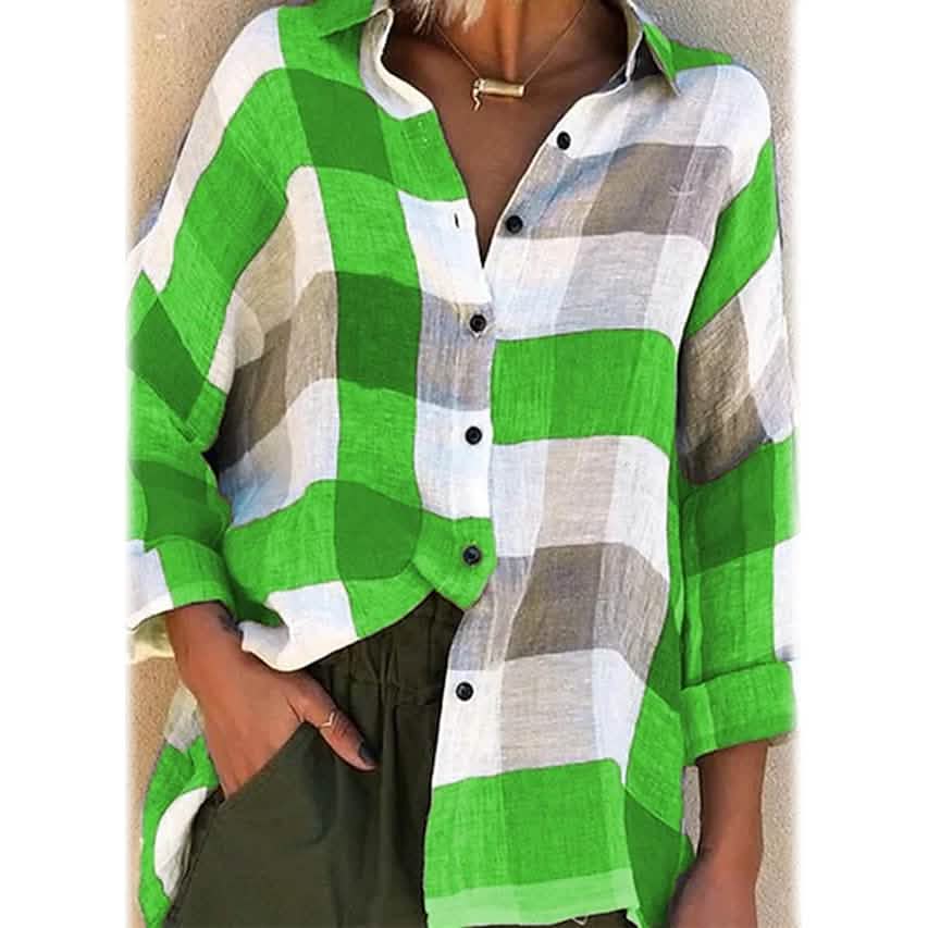 Damen Basic Kariertes Langarmhemd