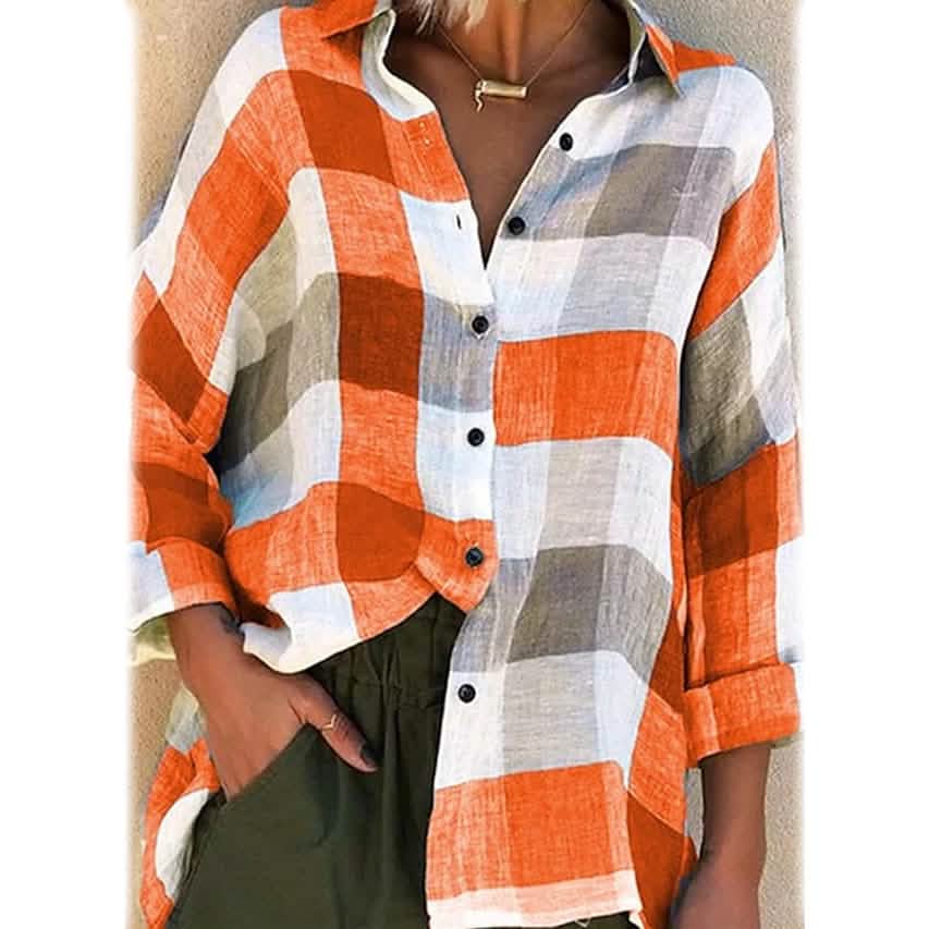 Damen Basic Kariertes Langarmhemd