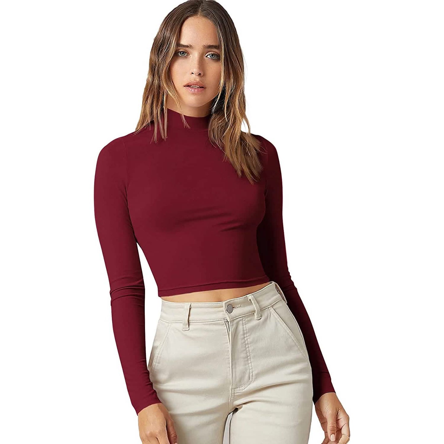 Damen Basic Langarmshirt mit Stehkragen