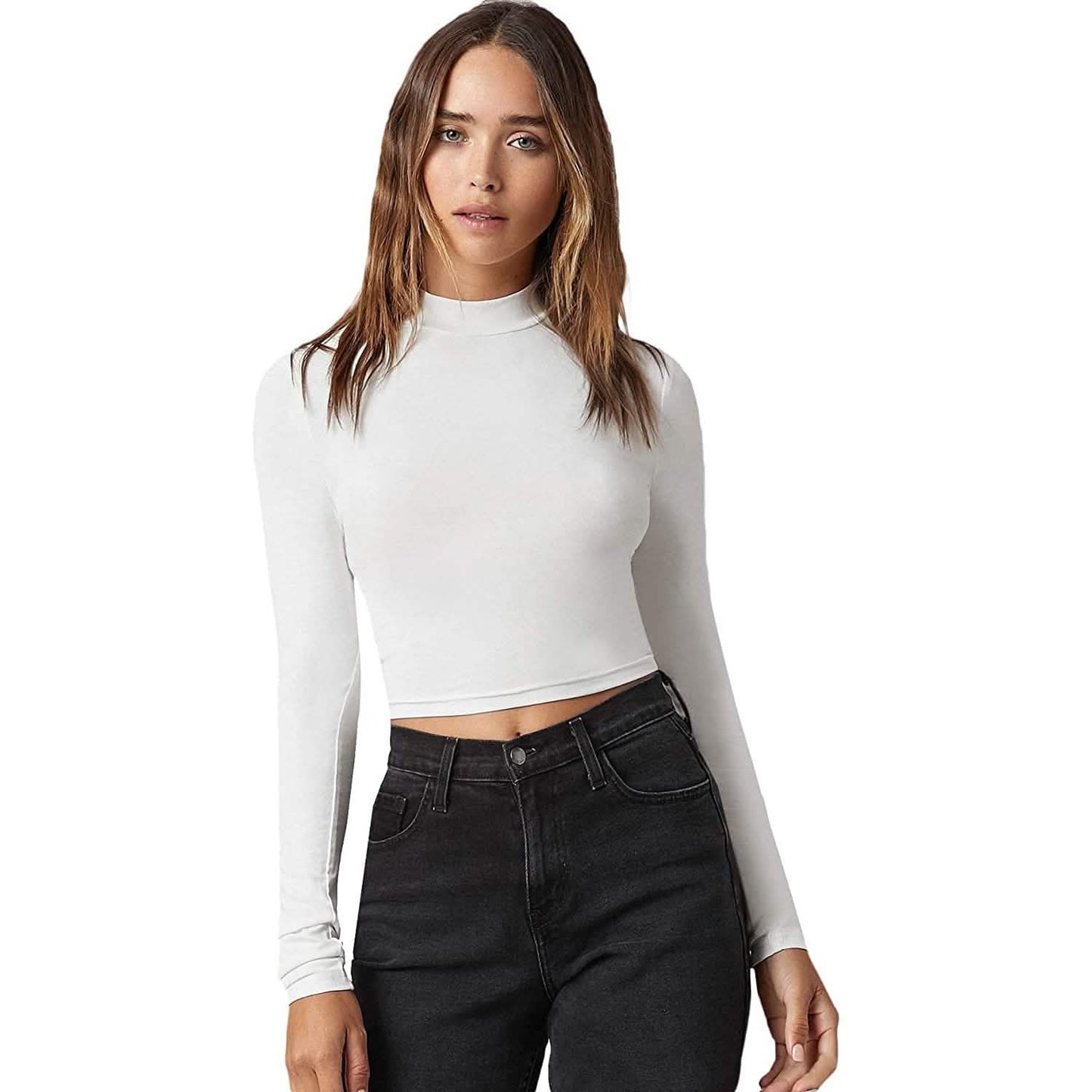 Damen Basic Langarmshirt mit Stehkragen