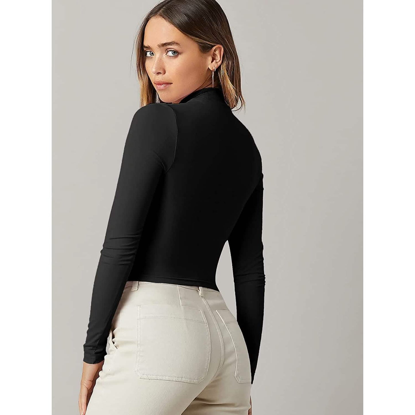 Damen Basic Langarmshirt mit Stehkragen