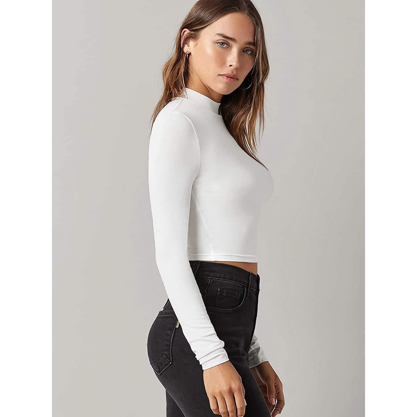 Damen Basic Langarmshirt mit Stehkragen